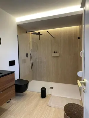 a bathroom with a shower and a toilet at Casa with View in Alginet