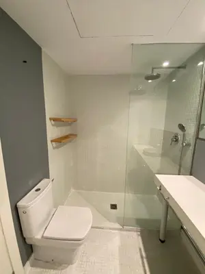 a white bathroom with a toilet and a shower at Apartamento dúplex en el corazón de Valencia in Valencia