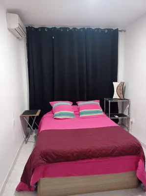a bedroom with a large bed with a black curtain at Valencia Centro 3 compartido in Valencia