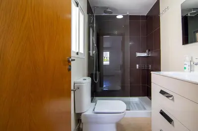 a bathroom with a toilet and a shower and a sink at VLC Host - Poeta Llombart in Valencia