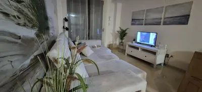 a living room with a couch and a television at Apartamento Timia OASIS in Canet de Berenguer