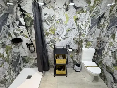 a bathroom with a shower and a toilet in it at El Jardín de Darío in Valencia