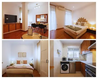 three pictures of a room with a bed and a kitchen at Alojamiento Centrico para 6 Personas in Valencia