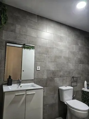 a bathroom with a sink and a toilet and a mirror at Cozy Room G20 in Valencia