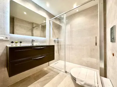 a bathroom with a shower and a sink and a toilet at Seasonal Antonio Suárez in Valencia