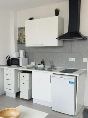 a white kitchen with white cabinets and a sink at Apartment Ruzafa Market 9B in Valencia