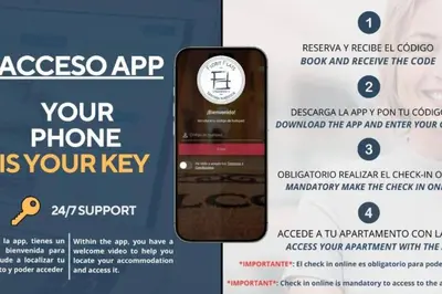 a flyer for a iphones app with a phone on it at Suite de diseño en Roig Arena in Valencia