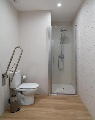 a bathroom with a toilet and a shower in it at Viva Valencia Apartments - Arte & Reflejos in Valencia