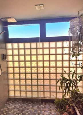 a room with a wall of windows and a plant at Acogedor y exótico hogar con piscina privada in Rafelguaraf