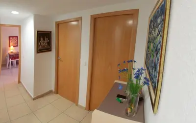 a hallway with a vase of flowers on a counter at Cullera - Primera Línea de Playa in Faro de Cullera