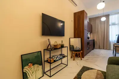 a living room with a flat screen tv on the wall at Studio 03 - Les artes in Valencia
