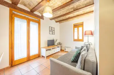 a living room with a bed and a television at Valencia Flat Rental 1 bedroom apartment historical center in Valencia