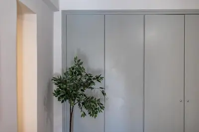 a plant is sitting next to a white cabinet at Loft Sayulita Escapada moderna en el paraíso in Torrent