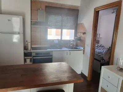 a kitchen with a white refrigerator and a sink at Piso con terraza en Cabanyal in Valencia