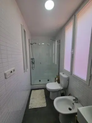 a bathroom with a shower and a toilet and a sink at Precioso apartamento en casa histórica en la playa in Valencia