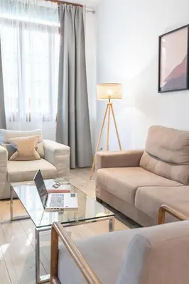 a living room with a couch and a table with a laptop at Travel Habitat Ayuntamiento in Valencia