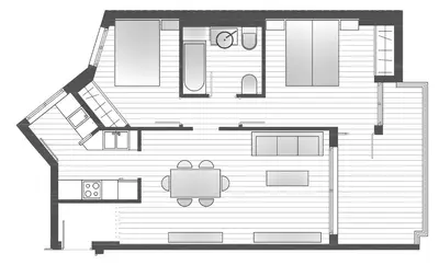 a black and white floor plan of a house at ApartUP Patacona Beach I in Valencia