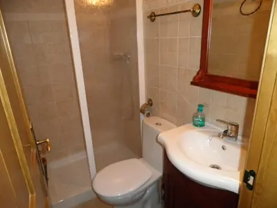 a bathroom with a shower and a toilet and a sink at Casa rural Vista Alegre , cerca de Valencia y Castellón in Caudiel