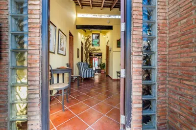 a view from the hallway of a house with a brick wall at Villa Lupita in Alquerías del Niño Perdido