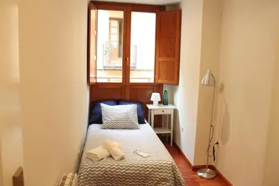 a small room with a bed and a window at Apartamento Torres in Valencia
