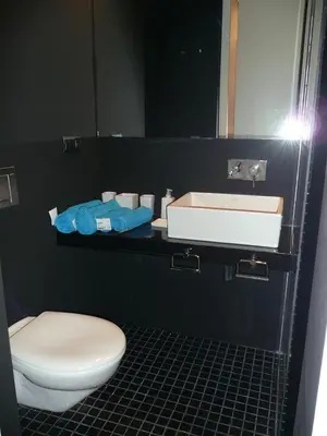 a bathroom with a toilet and a sink at Apartamentos Hiedra y Tapinería Mercado Central in Valencia