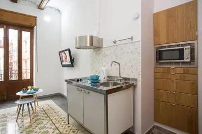 a kitchen with a sink and a microwave at Eco-Friendly Apartments in Valencia