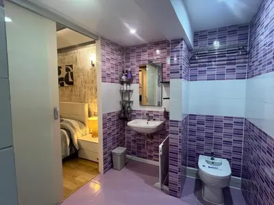 a purple tiled bathroom with a sink and a toilet at Apartamentos El Olivo in Valencia