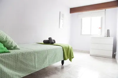a bedroom with a bed with a green blanket at Apartamento Cardenal in Valencia