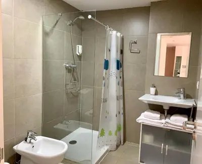 a bathroom with a shower and a toilet and a sink at La casita de Palomar - PalomarGroup in Valencia