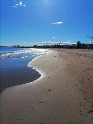 a sandy beach with footprints in the sand at Casa Dora Puzol playa in Puzol