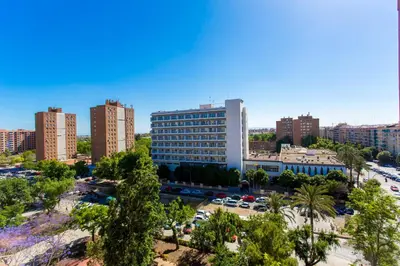 an aerial view of a city with tall buildings at Versus Apartments near City of Arts in Valencia