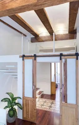 a room with wooden doors and a potted plant at Apartments Downtown Valencia in Valencia