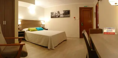 a bedroom with a bed and a table and a chair at Hotel Avenida Plaza in Alzira