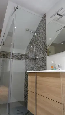 a bathroom with a shower and a sink at Casa Rural Francisca in Requena