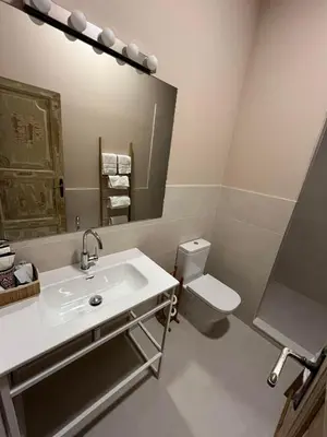 a bathroom with a sink and a toilet and a mirror at OttoH Charm Stay in Valencia