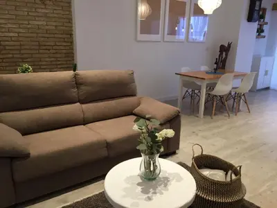 a living room with a couch and a table at Domus Valencia Apartamentos Loft zona Pechina in Valencia