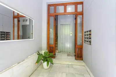 a hallway with a door and a potted plant at Ruzafa Luis Santangel in Valencia