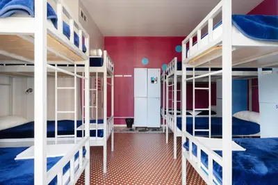 a room with bunk beds in a hostel at Purple Nest Hostel in Valencia
