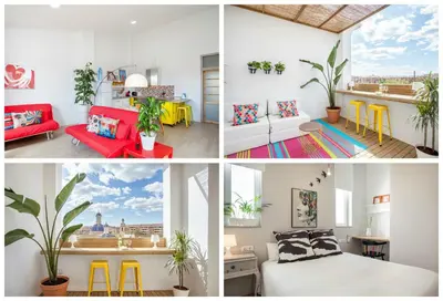 a collage of photos of a living room and dining room at Atico Valencia Sorolla in Valencia