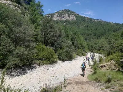 a group of people walking down a dirt trail at Casa La Chelva in Alcudia de Veo