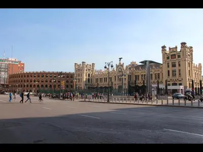 a city street with buildings and people walking on the street at Apartment Sofi in Valencia