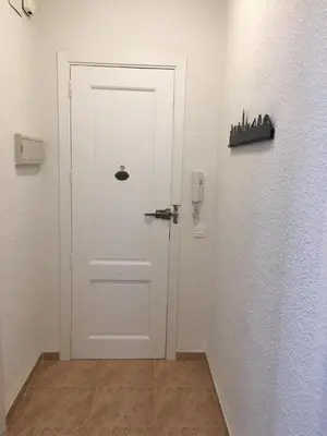 a white door in a room with a wooden floor at Piso céntrico Plaza Toros in Valencia
