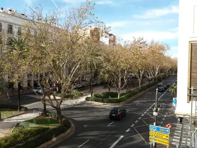 a street with cars driving down a road with trees at El Católico 56 in Valencia