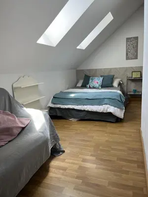a bedroom with a bed and a wooden floor at Atico Duplex Luminoso in Valencia