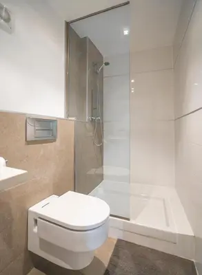 a bathroom with a white toilet and a shower at Ambrosio Flats Valencia - El Mercat in Valencia
