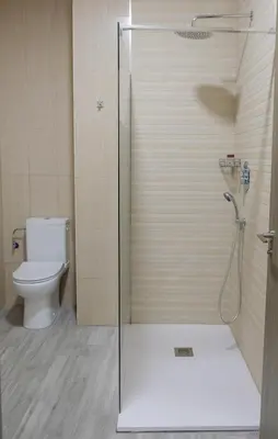 a shower in a bathroom with a toilet at Hostal Tartessos in Valencia
