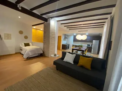 a living room with a couch and a bed at Apartamentos La Xerea in Valencia