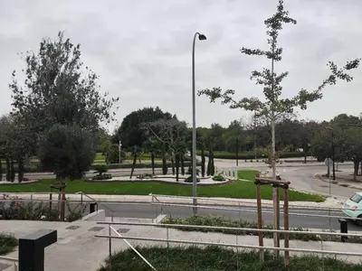 a parking lot with a skate park with a street light at Plaza Sainetero in Valencia