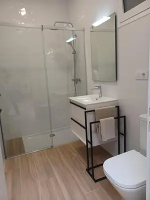 a bathroom with a shower and a sink and a toilet at Casual House Valencia in Valencia