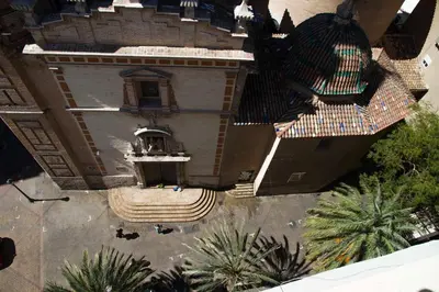 an overhead view of a building with palm trees at Russafa Youth Hostel in Valencia